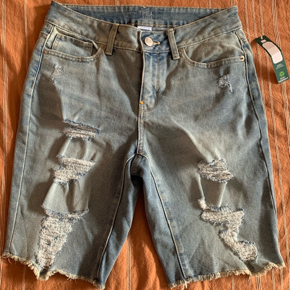 Time and Tru Denim Distressed Bermuda Shorts NEW